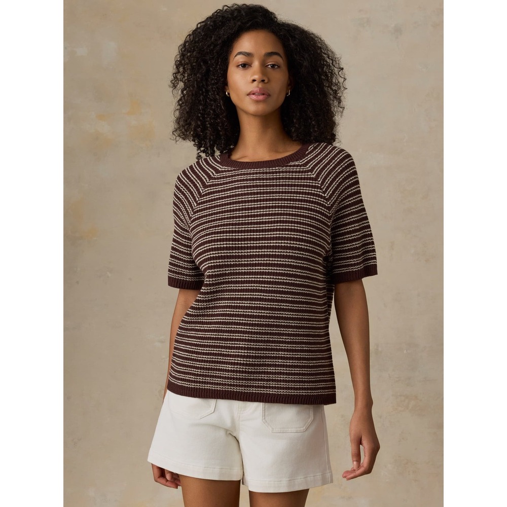 Faherty Miramar Linen Sweater Tee Size XS Cocoa Sand Stripe NWT Coastal Classic